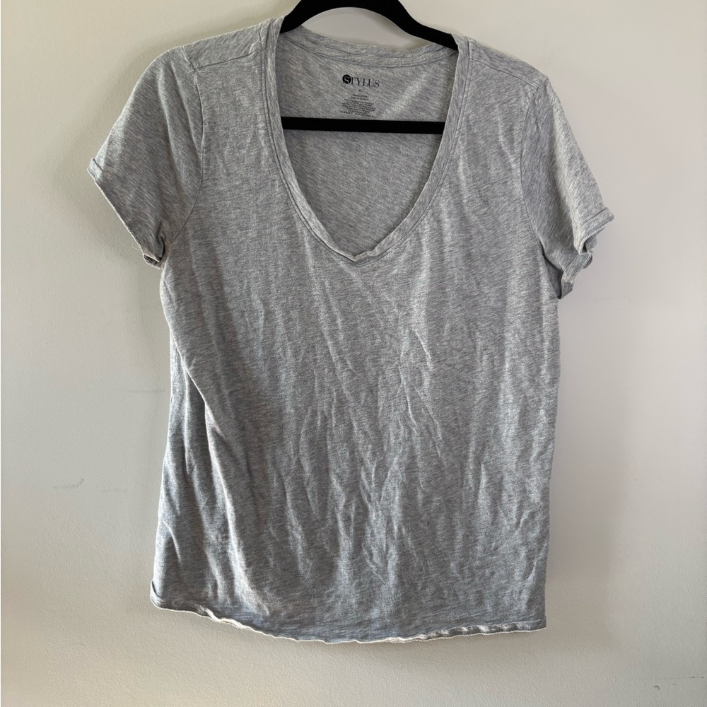 STYLUS 100% Cotton Heather Gray V-Neck Short Sleeve Tee Size Extra Large
